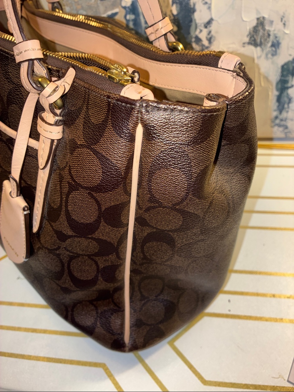 Vintage Coach Peyton Brown Signature Tote With Cream … - Gem